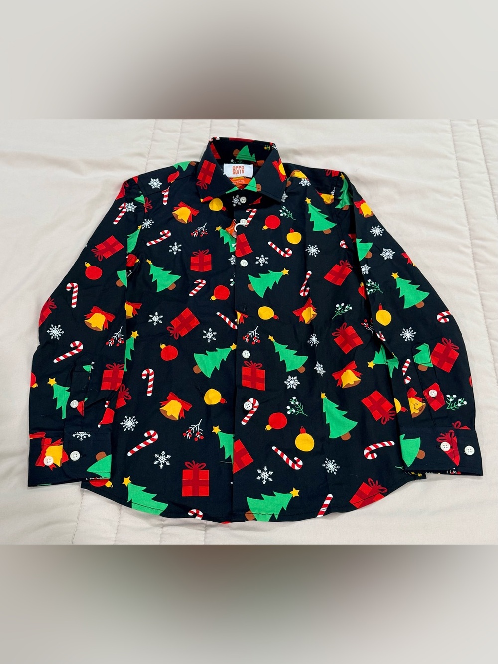 OppoSuits Boys 8Y Christmas Icons Button Down Shirt Holiday Black NWT